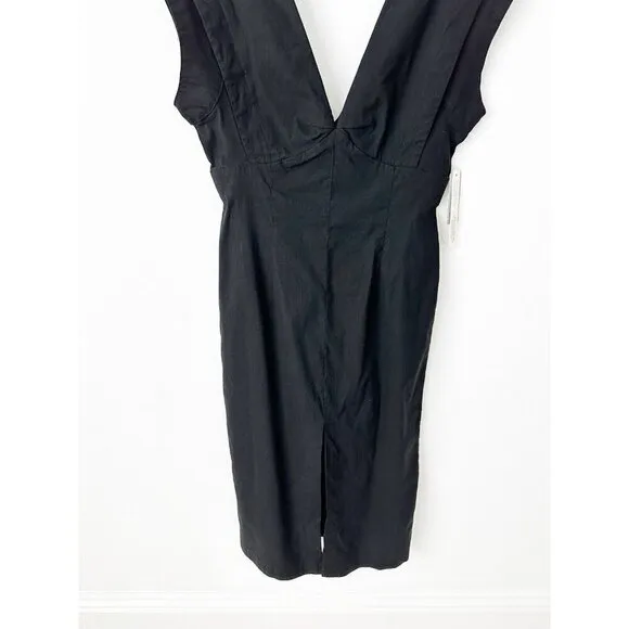 NWT Anthropologie Modern Slim Midi Dress SP Black Midi Linen Blend Sheath $170