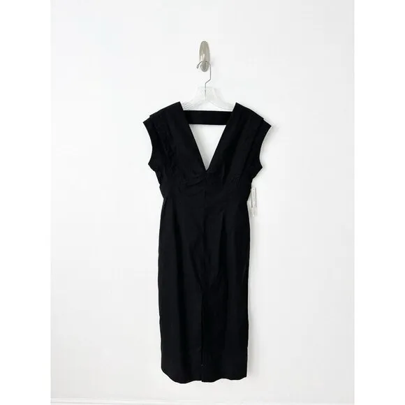NWT Anthropologie Modern Slim Midi Dress SP Black Midi Linen Blend Sheath $170