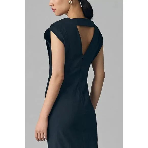 NWT Anthropologie Modern Slim Midi Dress SP Black Midi Linen Blend Sheath $170