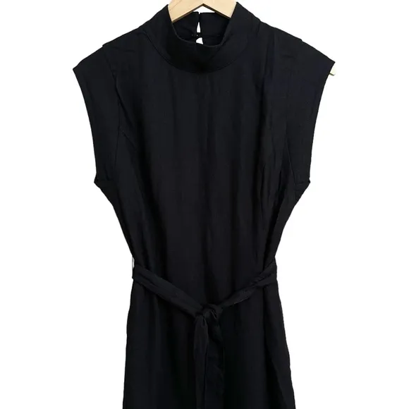 NWT Anthropologie Porridge Modern Belted Column Midi Dress Black