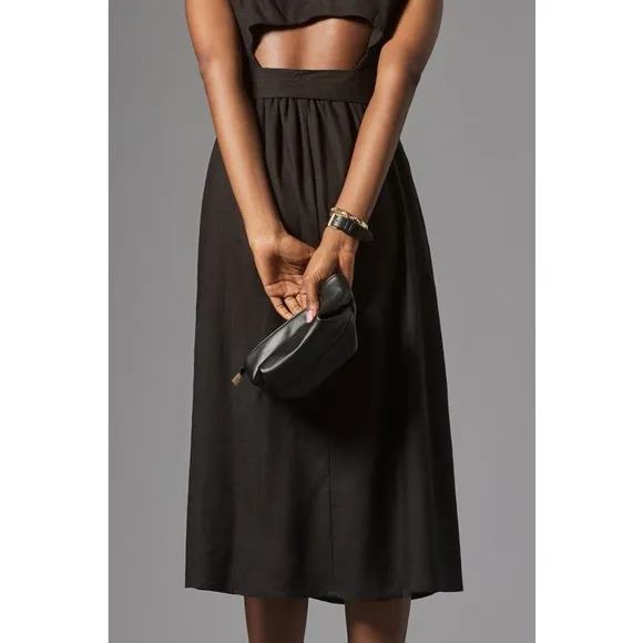 NWT Anthropologie Porridge Modern Belted Column Midi Dress Black