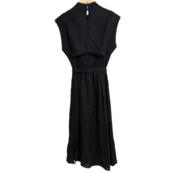NWT Anthropologie Porridge Modern Belted Column Midi Dress Black