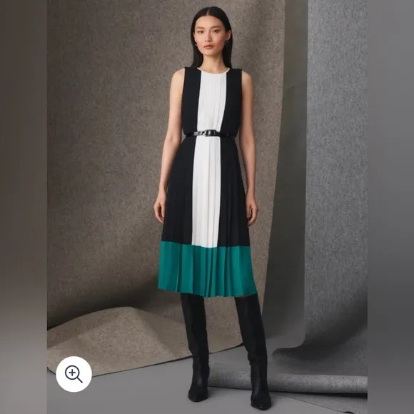 NWT BROOKS BROTHERS Elegant Black, White, and Green Sleeveless Dress, size 12