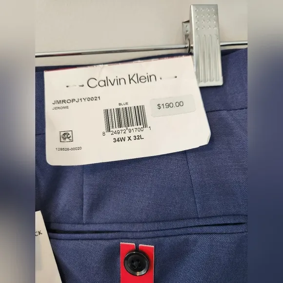 NWT Calvin Klein 34x32 Men’s ‘Jerome’ modern slimfit blue flat-front dre…