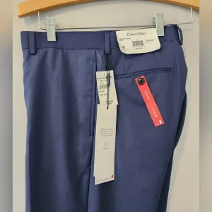 NWT Calvin Klein 34x32 Men’s ‘Jerome’ modern slimfit blue flat-front dre…