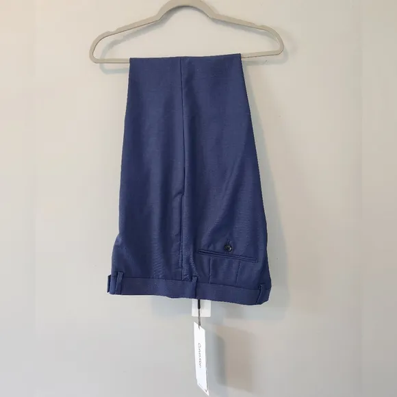 NWT Calvin Klein 34x32 Men’s ‘Jerome’ modern slimfit blue flat-front dre…