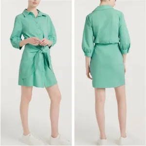 NWT Cinq a Sept 5a7 Gaby Mini Dress Green White Stripe Cotton Casual Shirt Dress