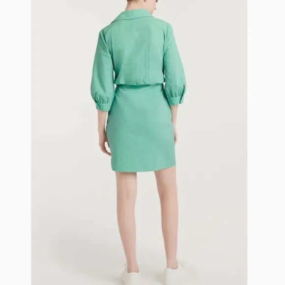 NWT Cinq a Sept 5a7 Gaby Mini Dress Green White Stripe Cotton Casual Shirt Dress