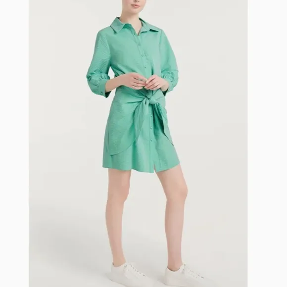 NWT Cinq a Sept 5a7 Gaby Mini Dress Green White Stripe Cotton Casual Shirt Dress