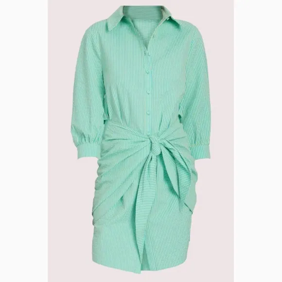 NWT Cinq a Sept 5a7 Gaby Mini Dress Green White Stripe Cotton Casual Shirt Dress