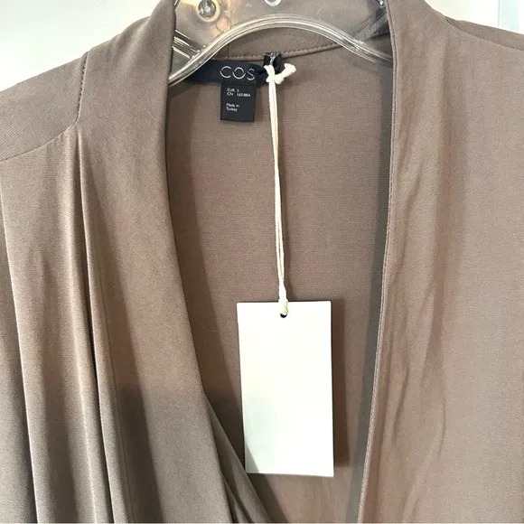 NWT COS Women's Taupe Asymmetrical Hi-Lo Sleeveless Wrap Dress in Size S
