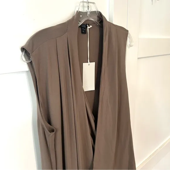 NWT COS Women's Taupe Asymmetrical Hi-Lo Sleeveless Wrap Dress in Size S