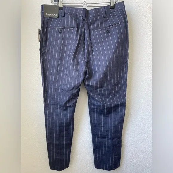 NWT Cubavera Men's Collection Navy Peony Pinstripe Linen Pant 34x30