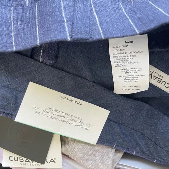 NWT Cubavera Men's Collection Navy Peony Pinstripe Linen Pant 34x30