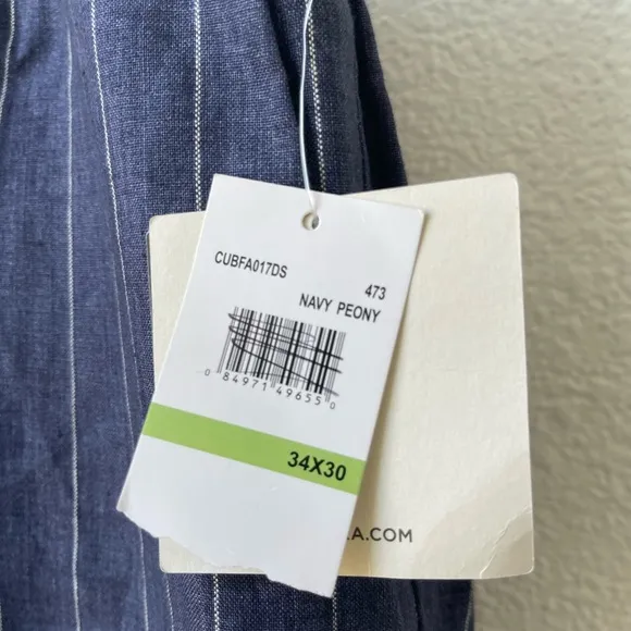 NWT Cubavera Men's Collection Navy Peony Pinstripe Linen Pant 34x30