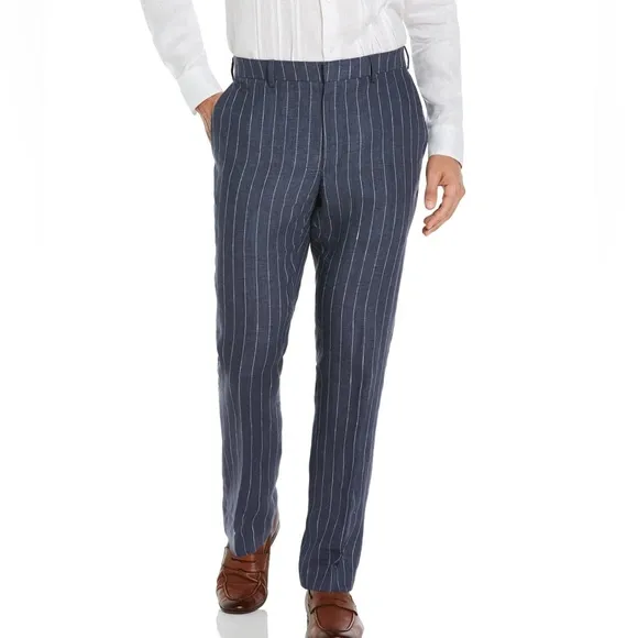 NWT Cubavera Men's Collection Navy Peony Pinstripe Linen Pant 34x30