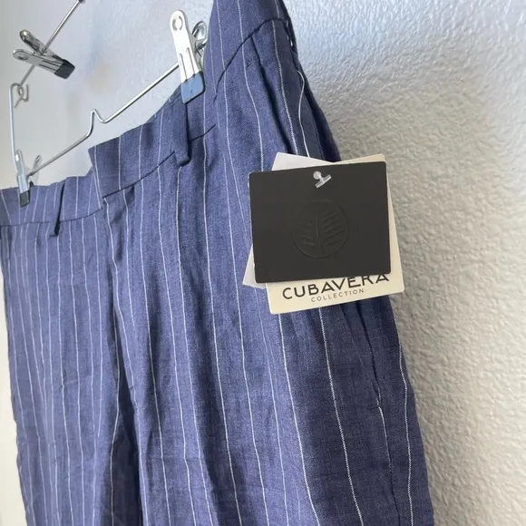 NWT Cubavera Men's Collection Navy Peony Pinstripe Linen Pant 34x30