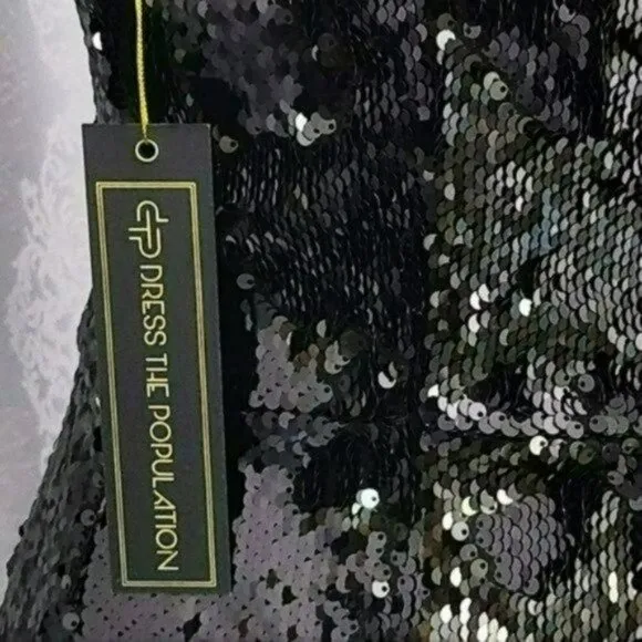NWT DRESS THE POPULATION Purl iridescent Sequin Cocktail Party Mini Dress