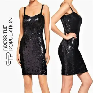 NWT DRESS THE POPULATION Purl iridescent Sequin Cocktail Party Mini Dress