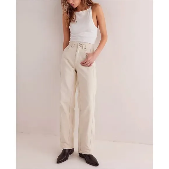 NWT Free People We the Free Aster Straight Leg Jeans - cream - 28S &amp; 31