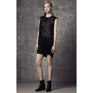 NWT Helmut Lang Fractal Mini Dress Faux Leather Leopard Satin Black Shift  2