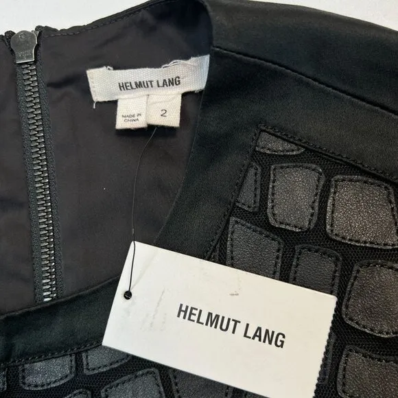 NWT Helmut Lang Fractal Mini Dress Faux Leather Leopard Satin Black Shift  2