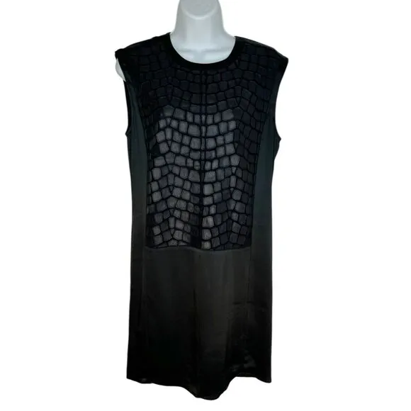 NWT Helmut Lang Fractal Mini Dress Faux Leather Leopard Satin Black Shift  2