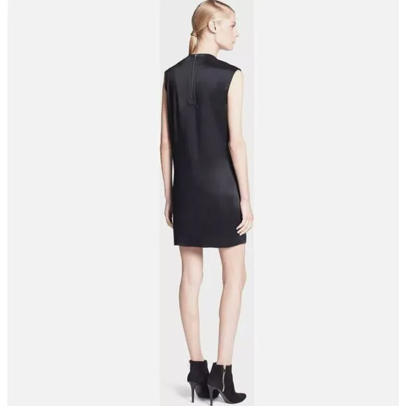 NWT Helmut Lang Fractal Mini Dress Faux Leather Leopard Satin Black Shift  2