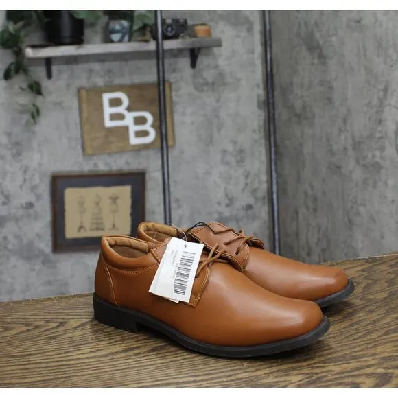 NWT Josmo Boys Dress Shoes Classic Lace-Up Oxford Formal Tan 2 Brown 6 Big Kid