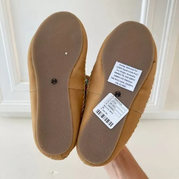 NWT Llani x Free People Boho Pink Embellished Fluffy Slippers Sz 36