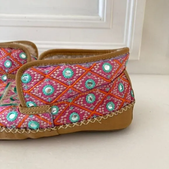 NWT Llani x Free People Boho Pink Embellished Fluffy Slippers Sz 36