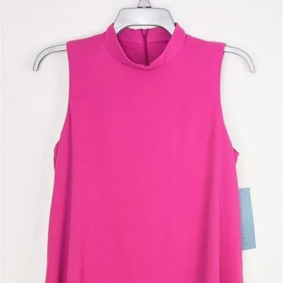 NWT LONDON TIMES Catalina Mock Neck Tiered Ruffle Hem A-Line Mini Dress
