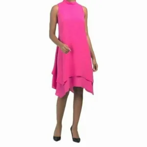 NWT LONDON TIMES Catalina Mock Neck Tiered Ruffle Hem A-Line Mini Dress