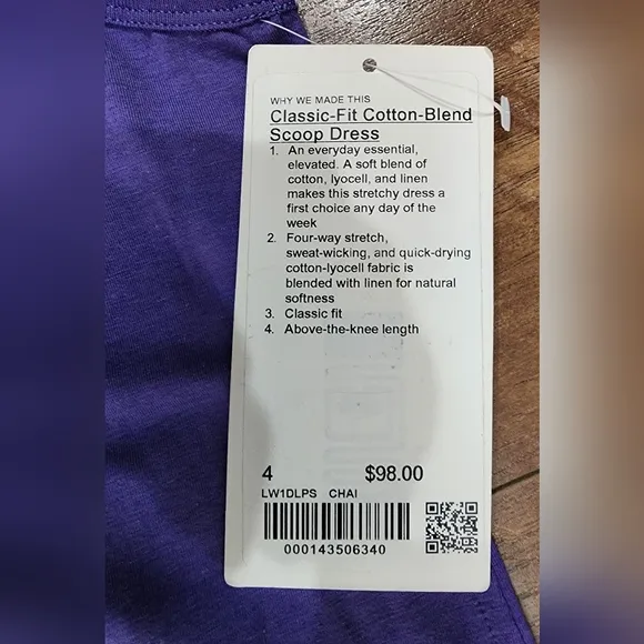 NWT Lululemon Dress Classic-Fit Cotton-Blend Scoop, Size 4