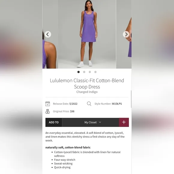 NWT Lululemon Dress Classic-Fit Cotton-Blend Scoop, Size 4