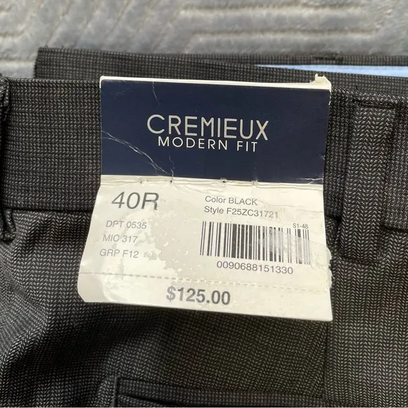 NWT Men’s Cremieux Modern Fit Travel Smart Unhemmed Dress Pants 40 Wool Blend
