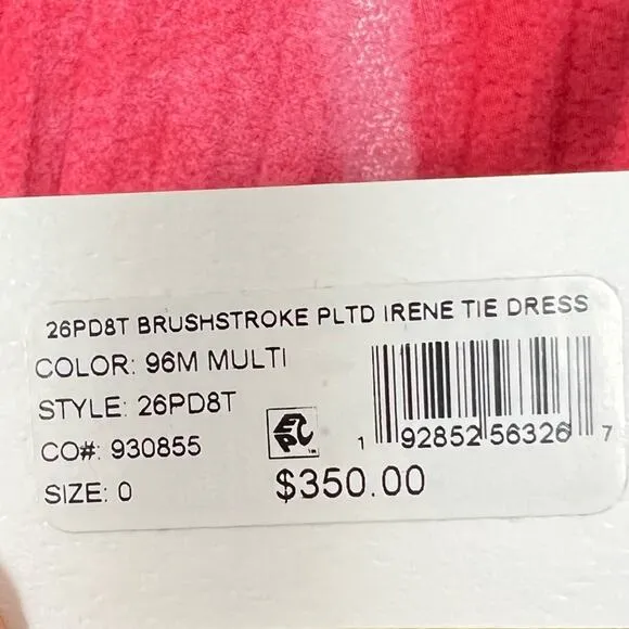 NWT Milly Irene Modern Brushstroke Pleated Midi Dress Rainbow Multi sz 0 Swing