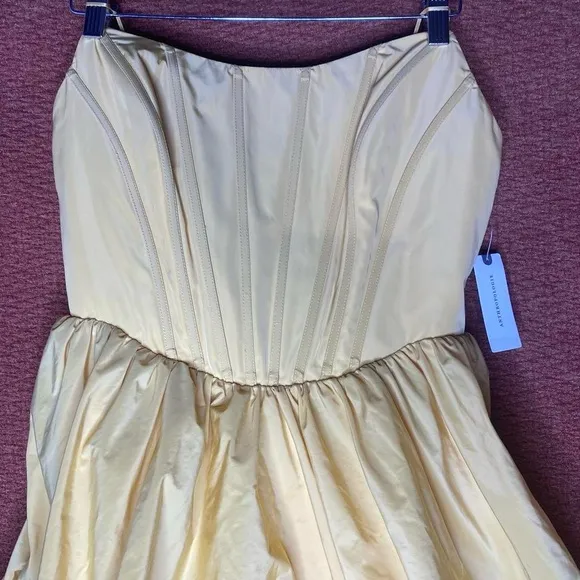 NWT Modern Anthropologie Yellow Corset Hi Low Bubble Skirt Dress, Size S.
