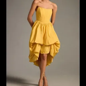 NWT Modern Anthropologie Yellow Corset Hi Low Bubble Skirt Dress, Size S.