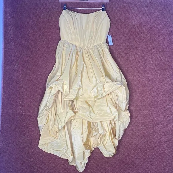 NWT Modern Anthropologie Yellow Corset Hi Low Bubble Skirt Dress, Size S.