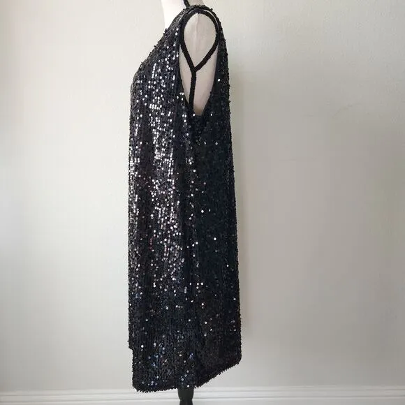 NWT Modern Metallics Avenue Womens 18/20 Black Full Sequin Dress