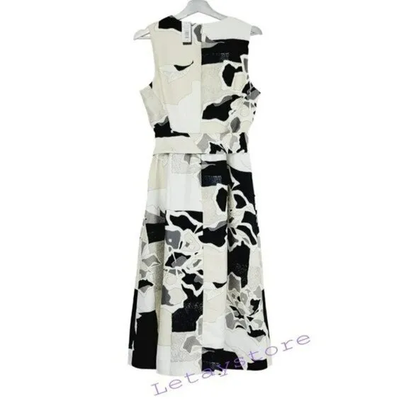 NWT N NATORI Amaryllis Floral Print Belted Midi Dress