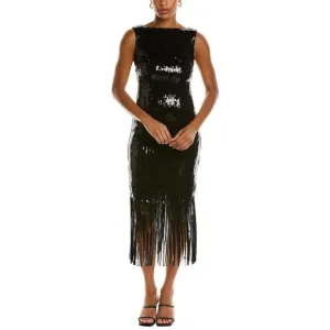 NWT Nanette Lepore Women's Boat Neck Sequin Fringe Hem Maxi Dress