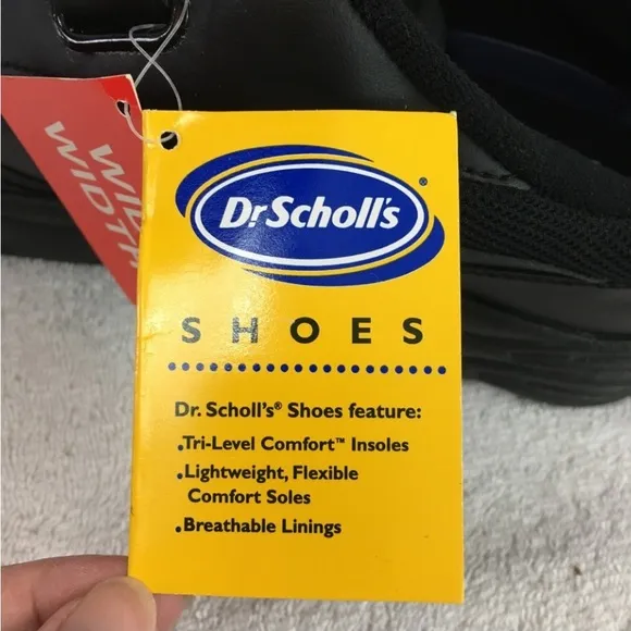 NWT New Dr. Scholl’s Mens Black Pursuit Leather Velcro Sneaker Shoe Size 10.5EE