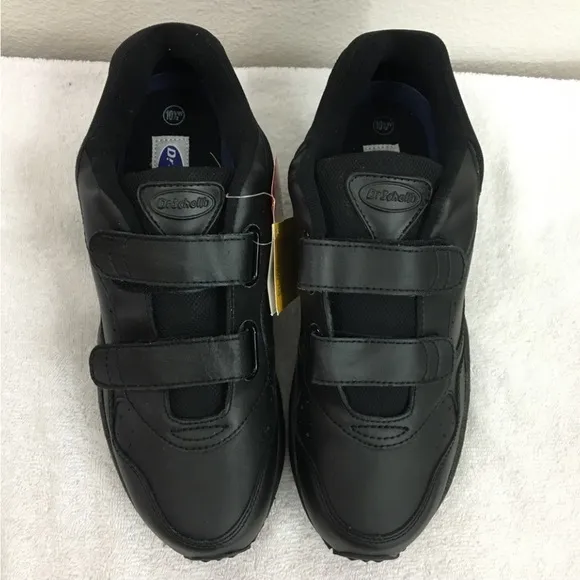 NWT New Dr. Scholl’s Mens Black Pursuit Leather Velcro Sneaker Shoe Size 10.5EE