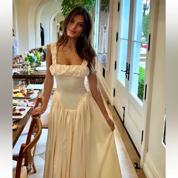 NWT Noreen cream / pastel yellow Satin Corset midi / Maxi formal Sundress