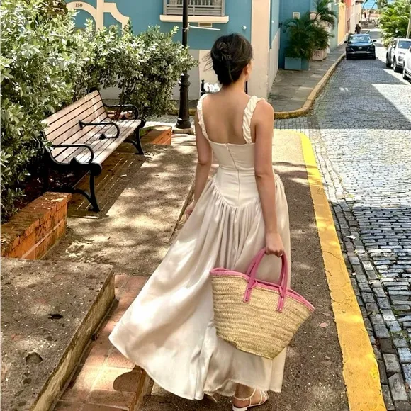 NWT Noreen cream / pastel yellow Satin Corset midi / Maxi formal Sundress