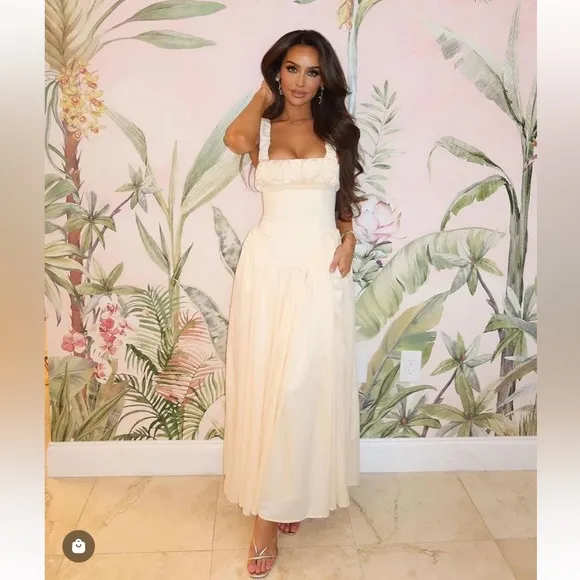 NWT Noreen cream / pastel yellow Satin Corset midi / Maxi formal Sundress