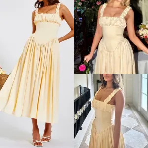NWT Noreen cream / pastel yellow Satin Corset midi / Maxi formal Sundress