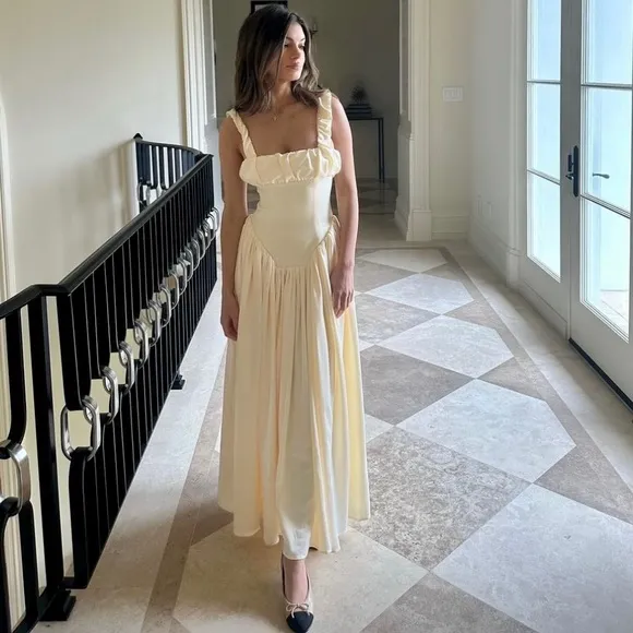 NWT Noreen cream / pastel yellow Satin Corset midi / Maxi formal Sundress